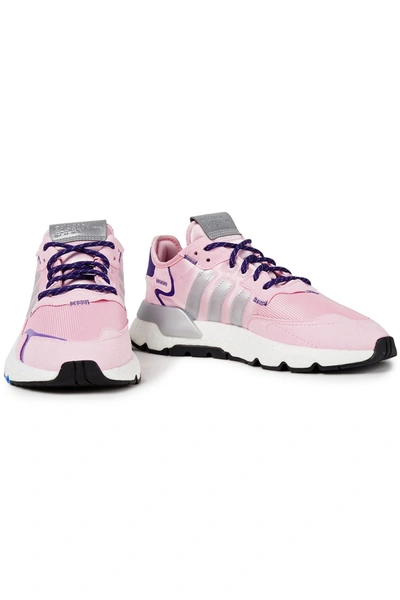 Adidas Originals Metallic Printed Faux Suede And Mesh Trainers In Pink