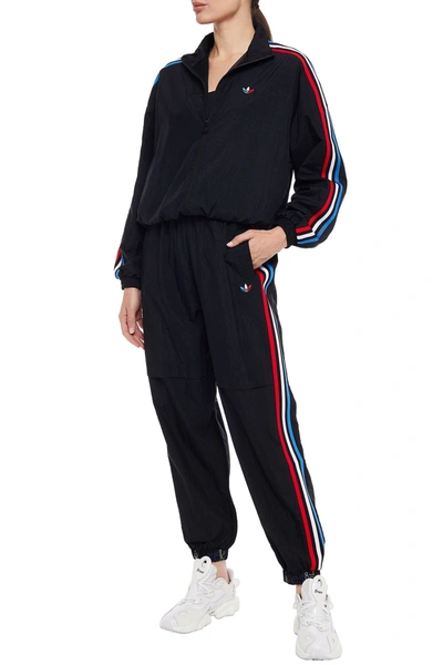 Adidas Originals Striped Crinkled-shell Track Jacket In Black