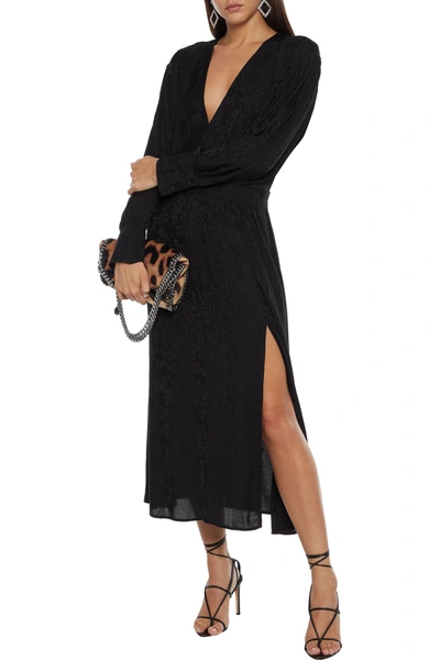 Iro Antero Wrap-effect Satin-jacquard Midi Dress In Black