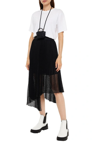 Maje Asymmetric Pleated Lace Skirt In Black
