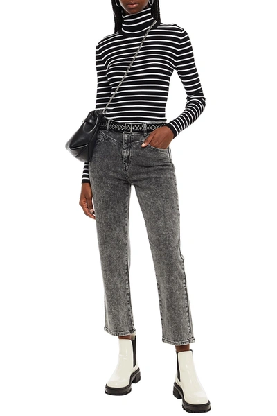 Maje Pierre Cropped Belted High-rise Straight-leg Jeans In Dark Gray