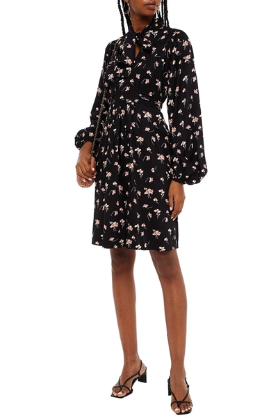 Bytimo Pussy-bow Floral-print Twill Dress In Black