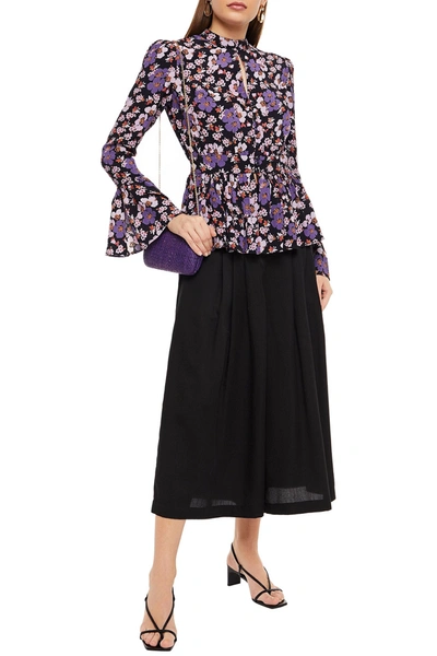 Bytimo Floral-print Crepe Peplum Blouse In Purple