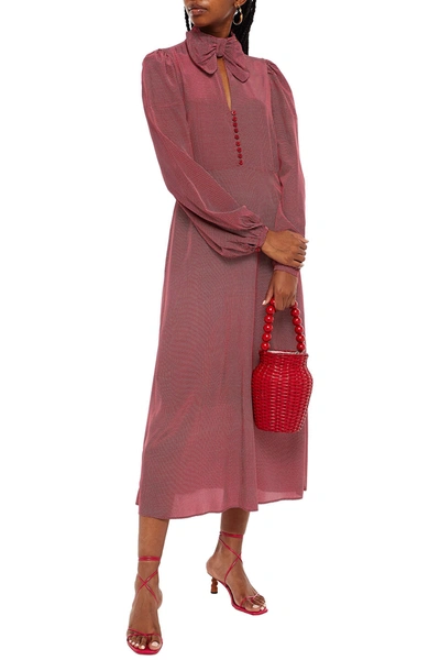 Bytimo Bow-embellished Polka-dot Crepe Midi Dress In Pink