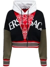 VERSACE CROPPED COLOR BLOCK COTTON HOODIE WITH LOGO AND MEDUSA PRINT