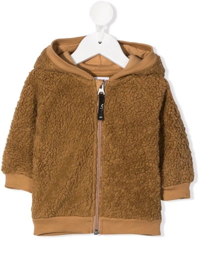 Molo Babies' Hooded Shearling Jacket In Brown
