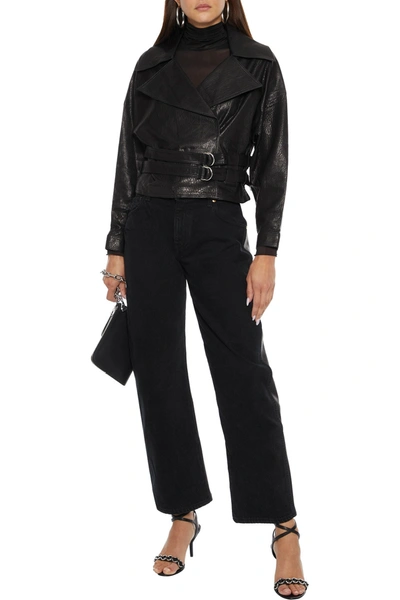 Iro Isba Cropped Textured-leather Biker Jacket In Black