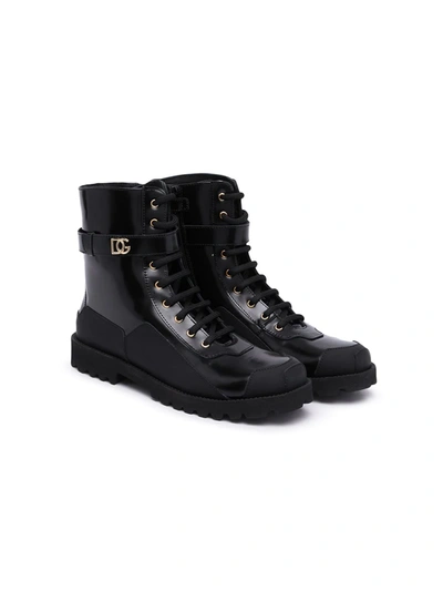 Dolce & Gabbana Kids' Lace-up Combat Boots In Black