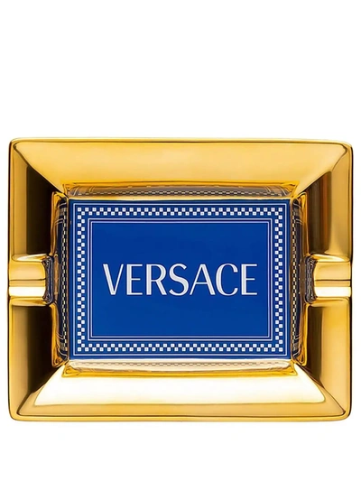 Versace Logo-print Porcelain Ashtray In Gold
