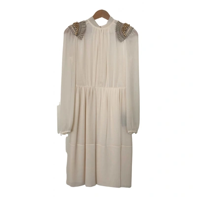 Pre-owned Burberry Silk Mid-length Dress In Ecru
