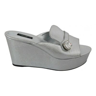 Pre-owned Dolce & Gabbana Leather Mules In Silver