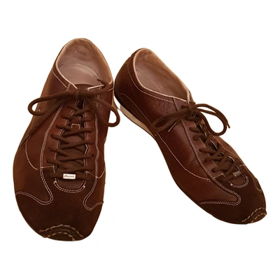 Pre-owned Santoni Leather Trainers In Burgundy