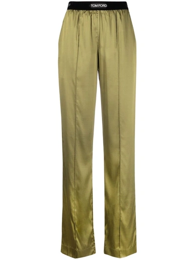 Tom Ford Leopard-print Straight-leg Trousers In Green