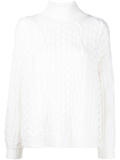 Alice And Olivia Kenny Oversized Cable-knit Wool-blend Turtleneck Sweater In Soft White