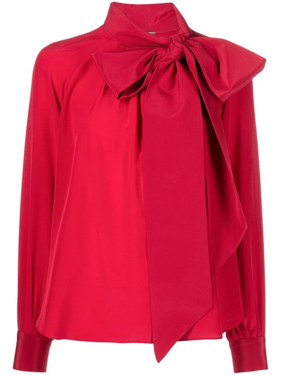 Adam Lippes Bow Neck Silk Charmeuse Blouse In Rot