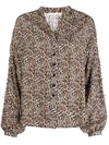 Gold Hawk Silk Leopard Print Blouse In Nude