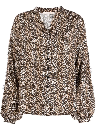 Gold Hawk Silk Leopard Print Blouse In Brown