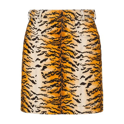 Philosophy Di Lorenzo Serafini Brushed Velvet Tiger-print Skirt In Yellow