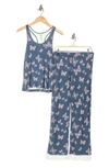 Honeydew Lace Trim Racerback Tank & Pants 2-piece Pajama Set In Night Mist Butterflies