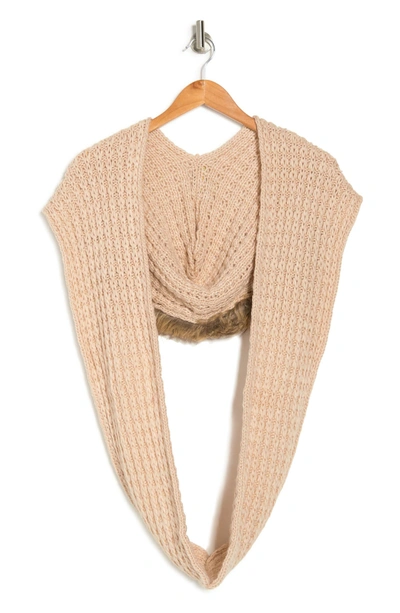 La Fiorentina Faux Fur Hooded Cable Knit Infinity Scarf In Oatmeal