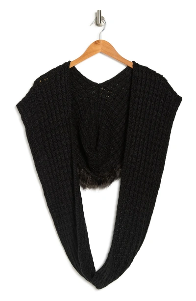 La Fiorentina Faux Fur Hooded Cable Knit Infinity Scarf In Black