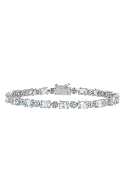 Delmar Sterling Silver Aquamarine Diamond Bracelet In White