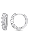 Delmar Sterling Silver Cz Bezel Huggie Hoop Earrings In White