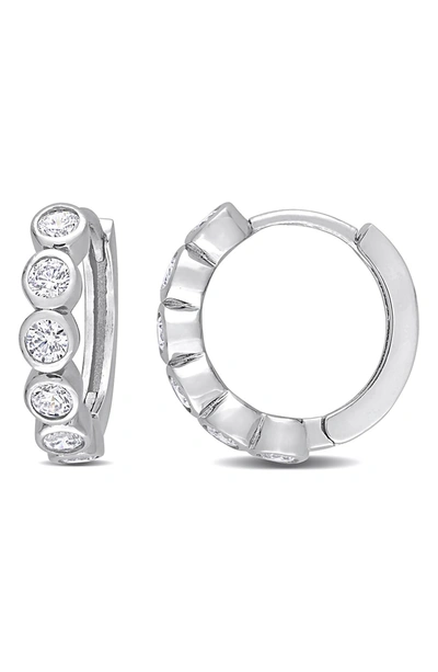 Delmar Sterling Silver Cz Bezel Huggie Hoop Earrings In White