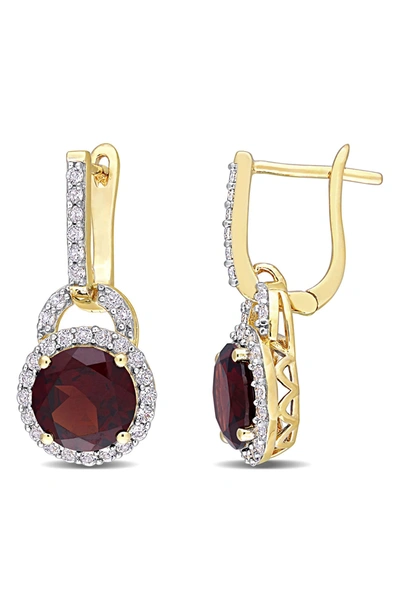 Delmar White Topaz & Garnet Drop Earrings In Red