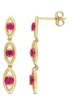 DELMAR 18K YELLOW GOLD PLATED CREATED RUBY DROP EARRINGS