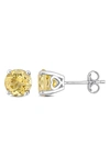 Delmar Sterling Silver Citrine Soiltaire Stud Earrings In Yellow