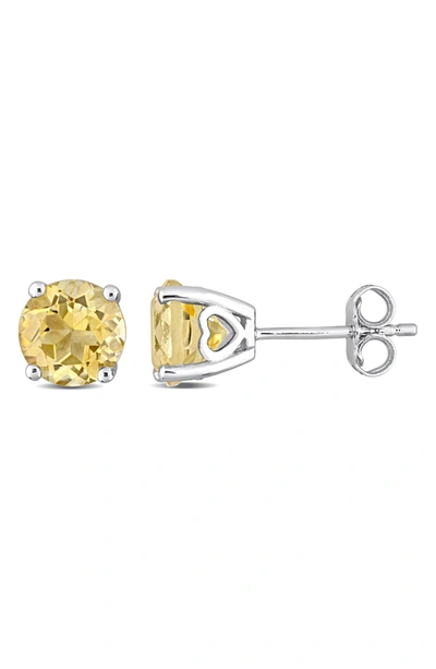Delmar Sterling Silver Citrine Soiltaire Stud Earrings In Yellow