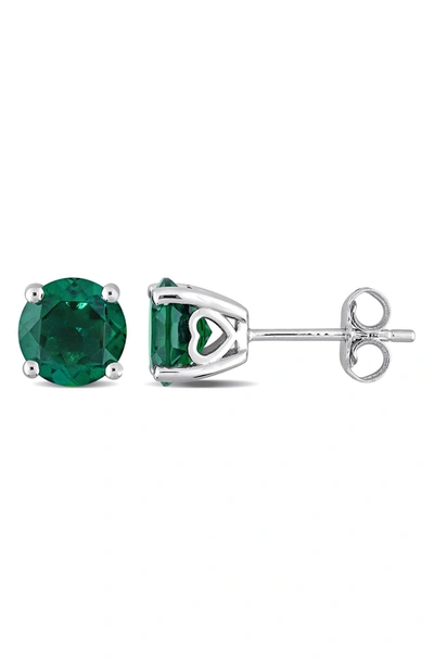 Delmar Sterling Silver Created Emerald Stud Earrings In Green