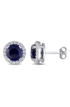 Delmar Sterling Silver Created Blue & White Sapphire Stud Earrings In Blue