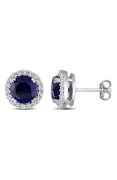 Delmar Sterling Silver Created Blue & White Sapphire Stud Earrings