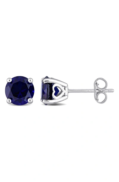 Delmar Sterling Silver Created Blue Sapphire Stud Earrings