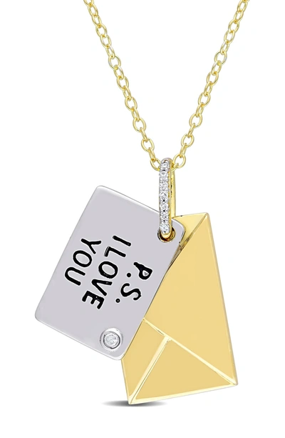 Delmar Sterling Silver Diamond Accent Letter & Envelope Pendant Necklace In Gold