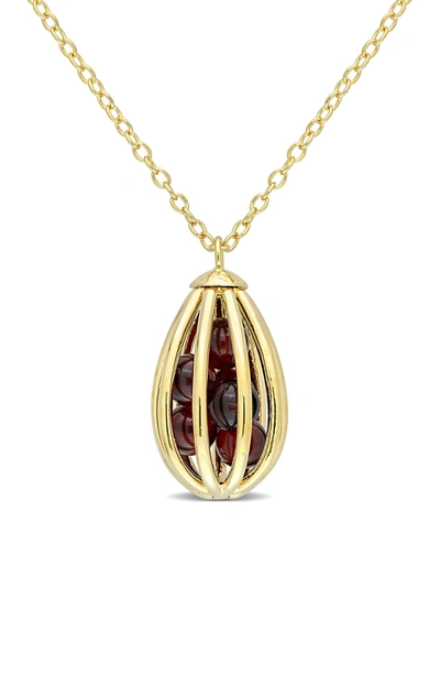 Delmar Gold Plated Sterling Silver Garnet Cage Pendant Necklace In Red