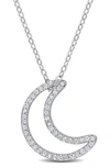 Delmar Sterling Silver Diamond Moon Pendant Necklace In Silver