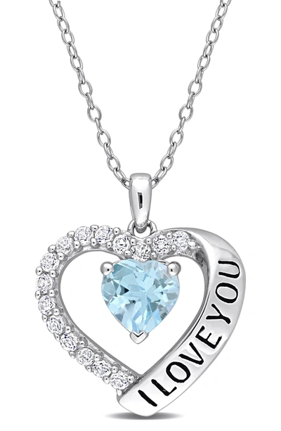 Delmar Sterling Silver Blue & White Topaz Heart Pendant Necklace