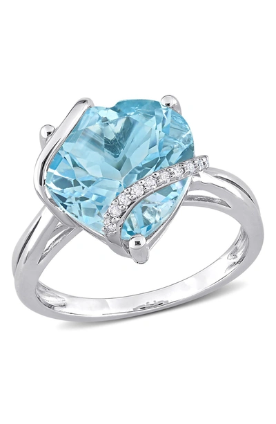 Delmar Sterling Silver Diamond & Sky Blue Topaz Heart Ring