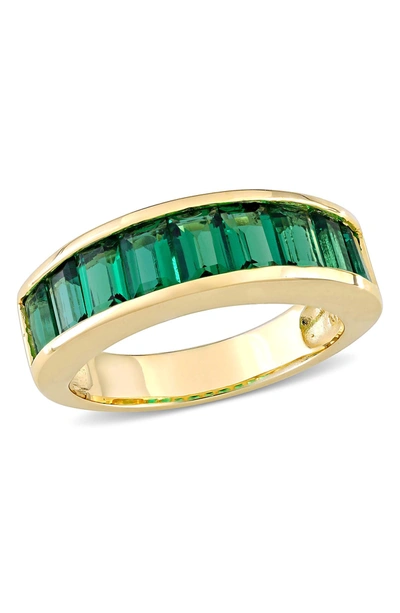 Delmar Sterling Silver Baguette Cut Created Emerald Ring In Green