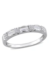 DELMAR STERLING SILVER CREATED MOISSANITE BAGUETTE BAND RING