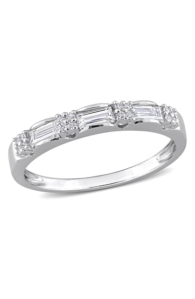 Delmar Sterling Silver Created Moissanite Baguette Band Ring In White