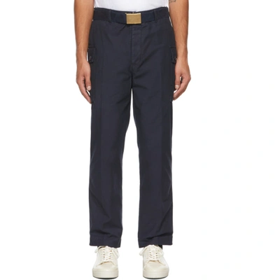Officine Generale Maxence Belted Garment-dyed Cotton Cargo Trousers In Navy