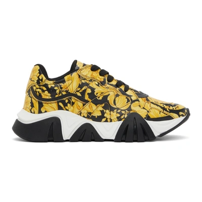 Versace Mens Squalo Barocco-print Sneakers, Brand Size 41 In Yellow