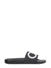 Ferragamo Gancini-print Open-toe Slides In Nero
