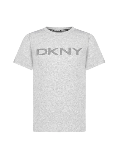 Dkny Logo Print Cotton-blend Jersey T-shirt In Gray