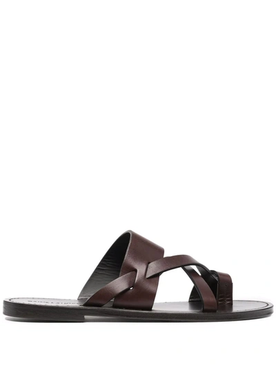 Saint Laurent Brown Culver Flat Mules In Schwarz