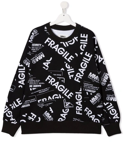 Maison Margiela Teen Fragile-print Cotton Sweatshirt In 黑色